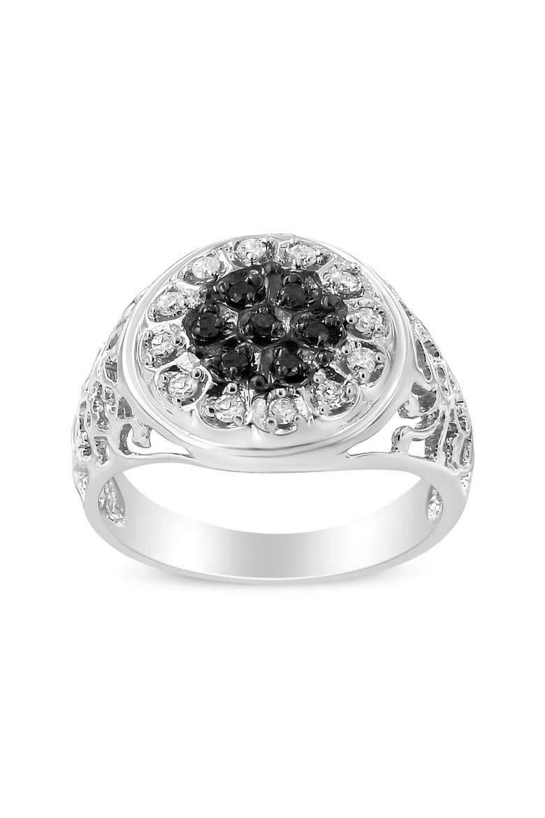 Men's Silver 1/4 Cttw White and Black Diamond Halo Cluster Ring Band, Alternate, color, Silver