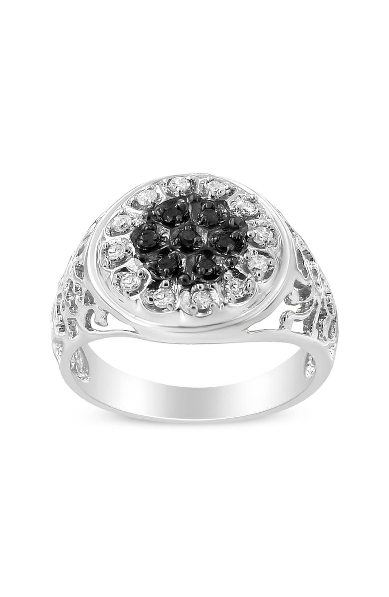 Haus of Brilliance Silver 1/4 Cttw White and Black Diamond Halo Cluster Ring for Men, Alternate, color, Silver