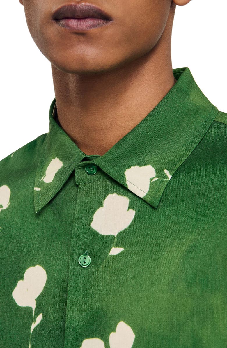 SANDRO Abstract Floral Shirt, Alternate, color, Lime