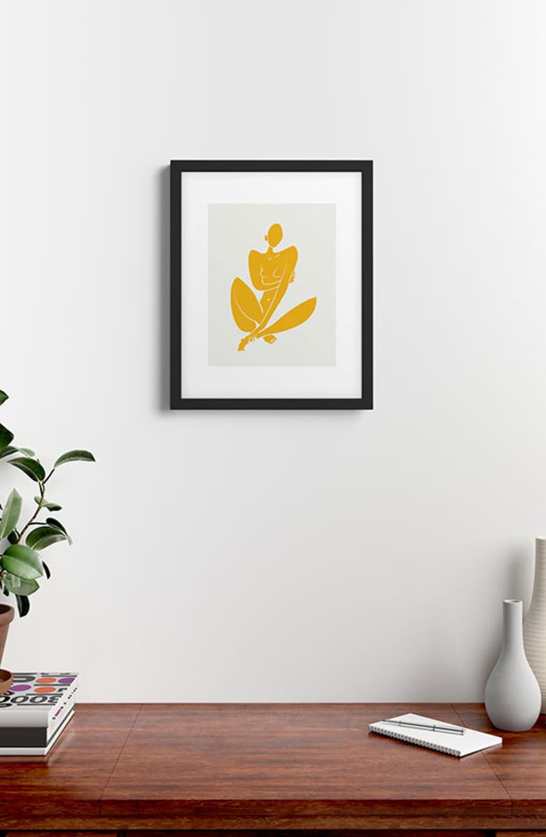 Deny Designs Little Dean Sitting Nude in Yellow Framed Art Print, Alternate, color, Yellow