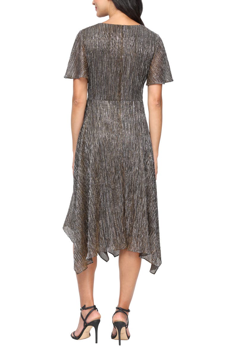 SL FASHIONS Knot Front Metallic Midi Cocktail Dress, Alternate, color, Black Gold