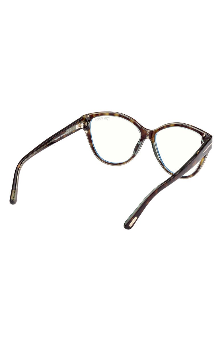 TOM FORD 54mm Cat Eye Blue Light Blocking Optical Glasses, Alternate, color, Havana And Turquoise / T Logo
