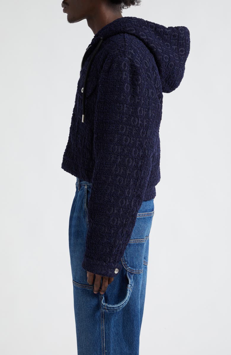 Off-White Sierra Logo Crop Hooded Bouclé Jacket, Alternate, color,