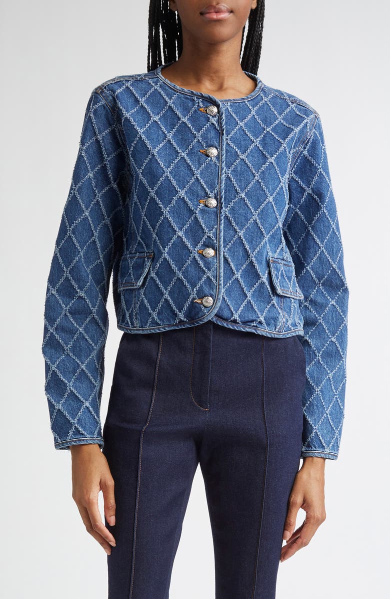 Veronica Beard Nolita Diamond Pattern Denim Jacket, Main, color, 