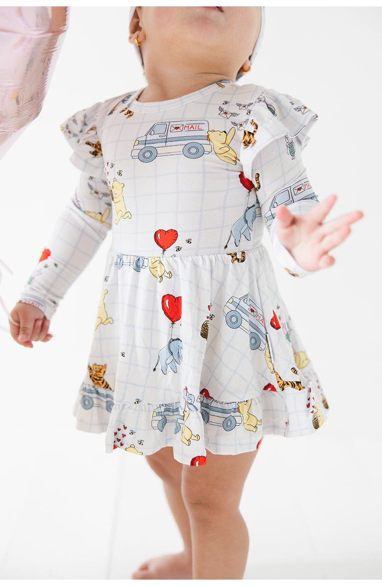 Charlie Lou Baby<sup>®</sup> Toddler Girl's Valentine's Day Winnie the Pooh Hundred Acre Love Letters Twirl Ruffle Dress with Bodysuit, Alternate, color, White