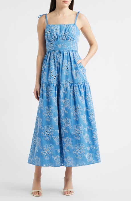 Cotton Blend Eyelet Midi Sundress