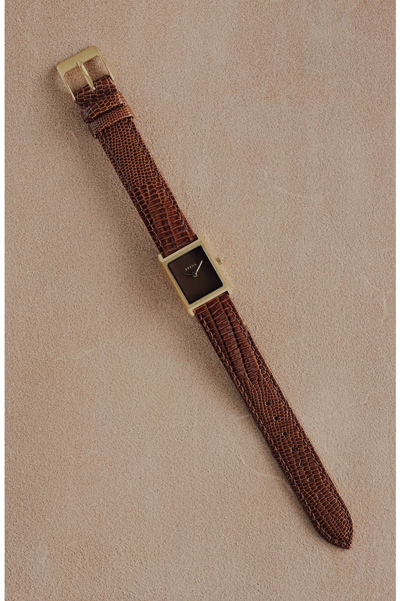 Small Leather Strap Two-Tone Tank Watch, 20mm x 26mm, Alternate, color, GOLD