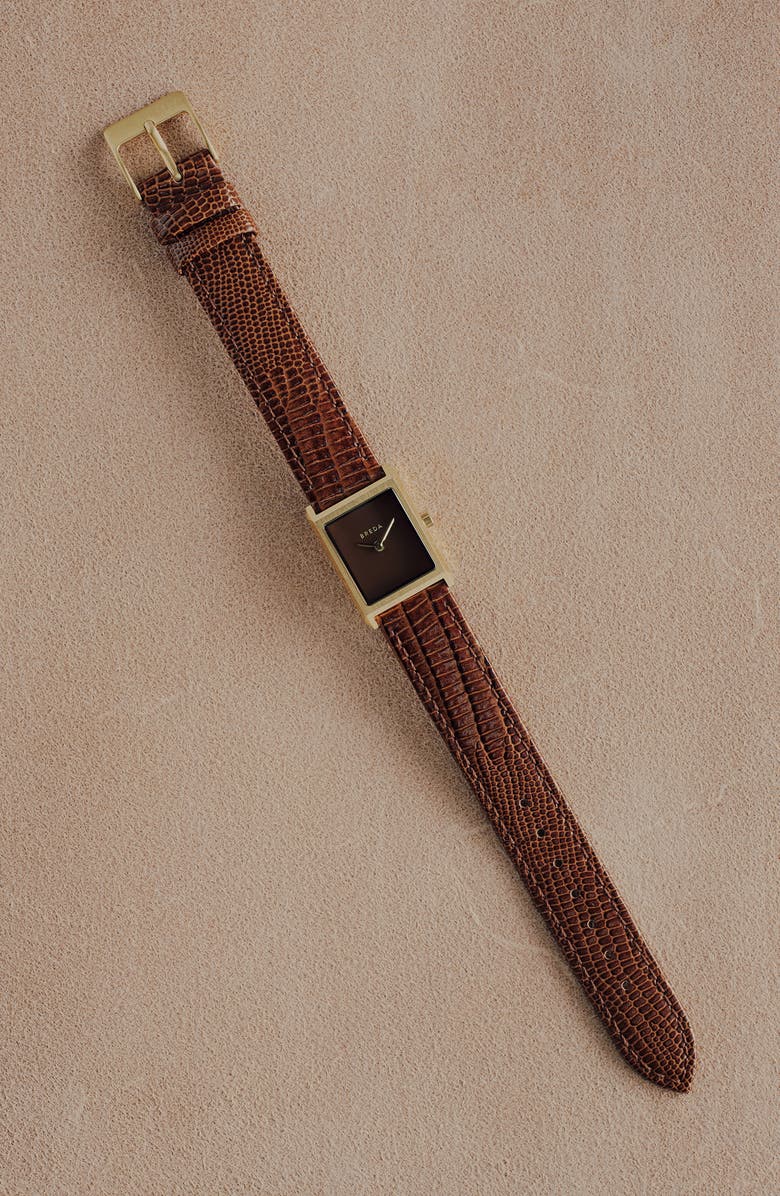 BREDA Small Leather Strap Two-Tone Tank Watch, 20mm x 26mm, Alternate, color,