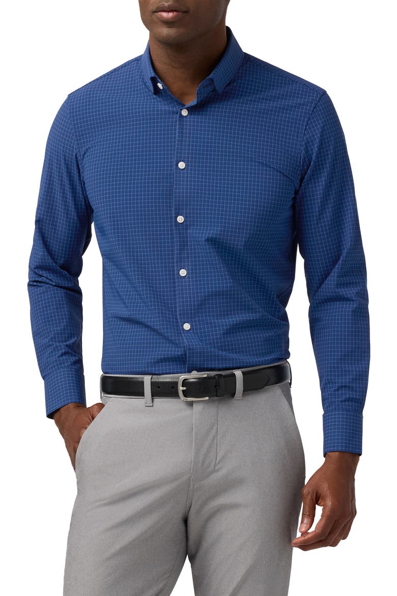 Leeward Trim Fit Midnight Navy Joel Plaid Button-Up Shirt, Main, color, MIDNIGHT NAVY JOEL PLAID