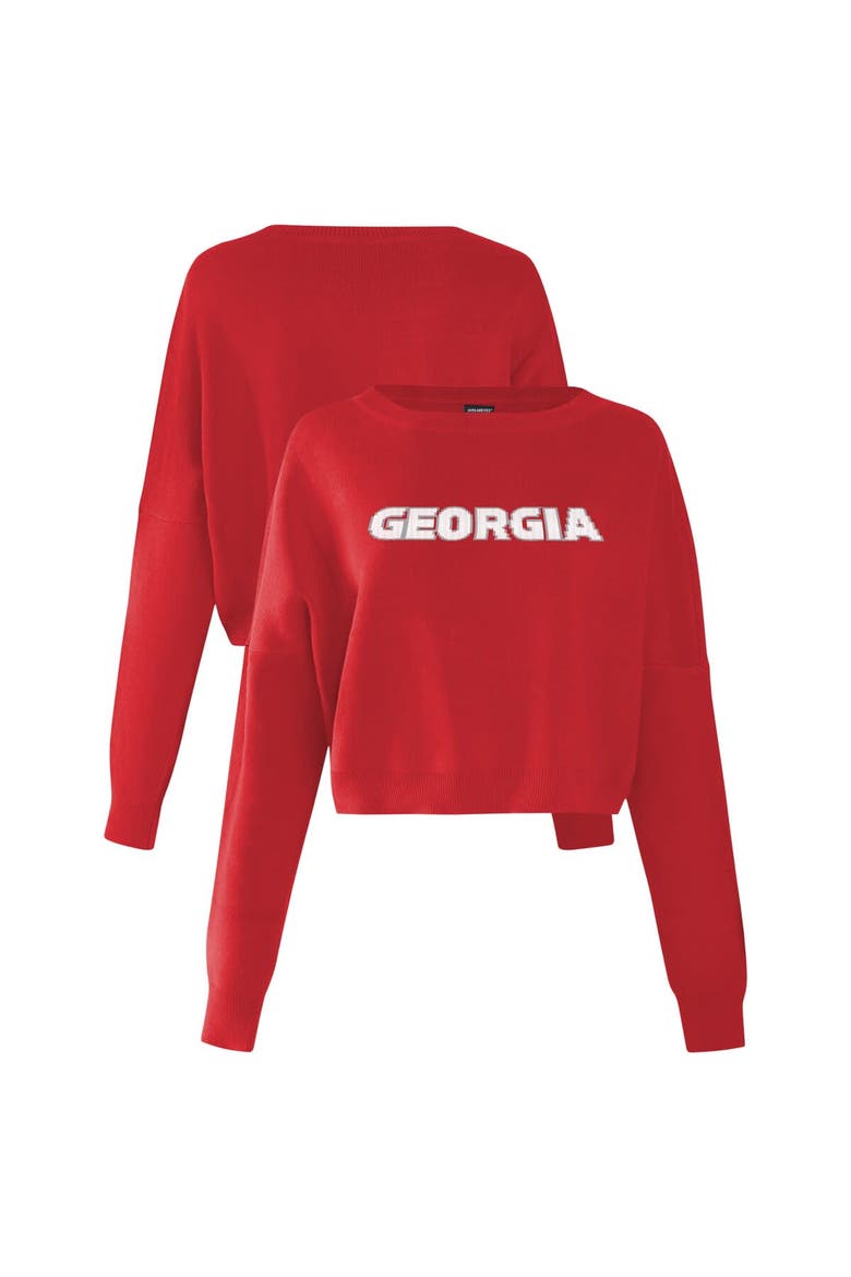 Women's Hype and Vice Red Georgia Bulldogs Oversized Cropped Ivy Knit Pullover Sweater, Main, color, Red