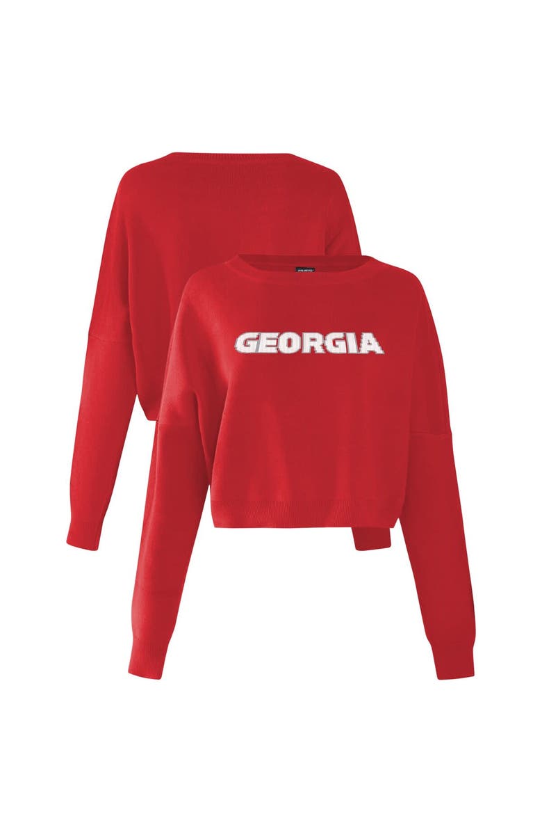 Hype and Vice Women's Hype and Vice Red Georgia Bulldogs Oversized Cropped Ivy Knit Pullover Sweater, Main, color, Red