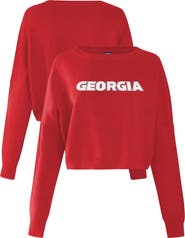 Hype and Vice Women's Hype and Vice Red Georgia Bulldogs Oversized Cropped Ivy Knit Pullover Sweater