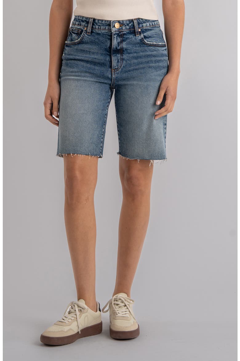 Hailey Raw Hem High Waist Denim Bermuda Shorts, Main, color, VIGOR