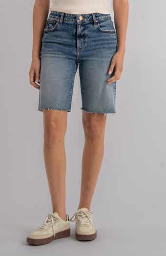 Hailey Raw Hem High Waist Denim Bermuda Shorts
