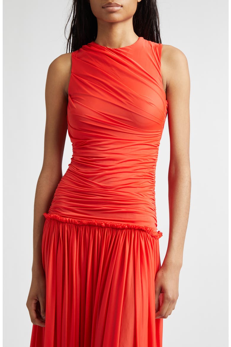 Alina Gathered Open Back Jersey Dress, Alternate, color, RED