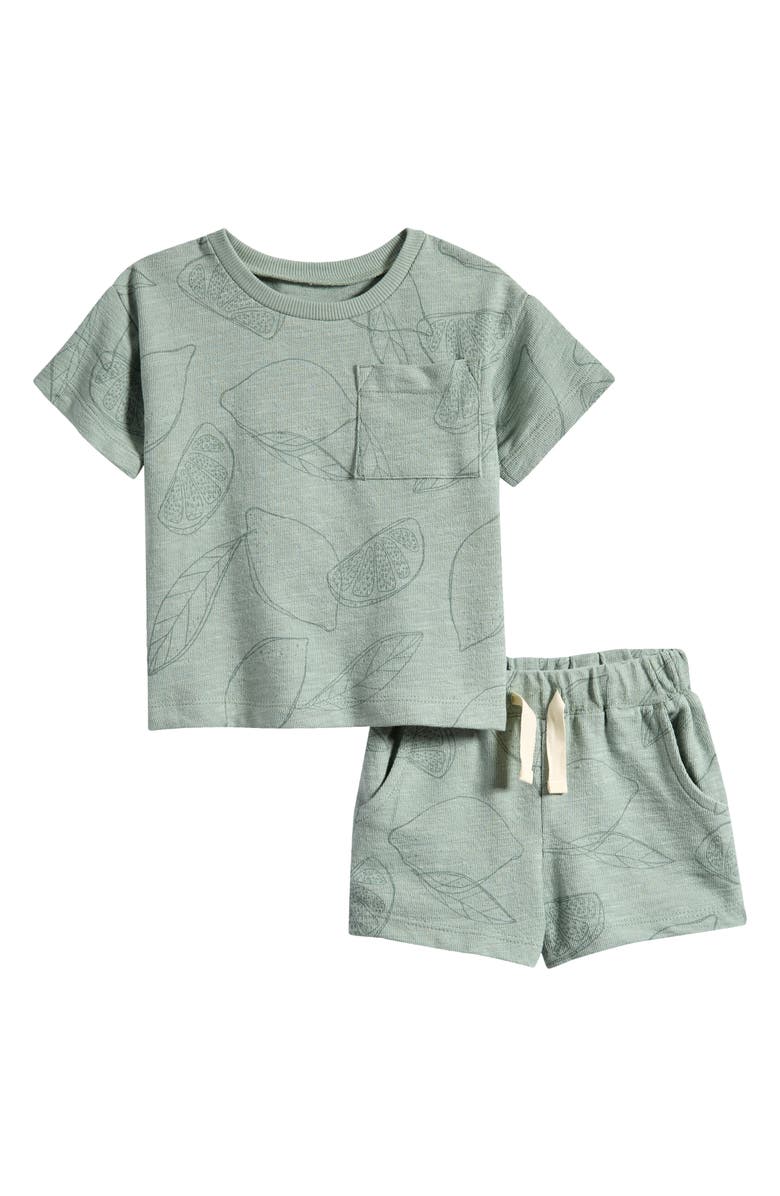 Little Planet Knit Top & Shorts Set, Main, color, Green Citrus