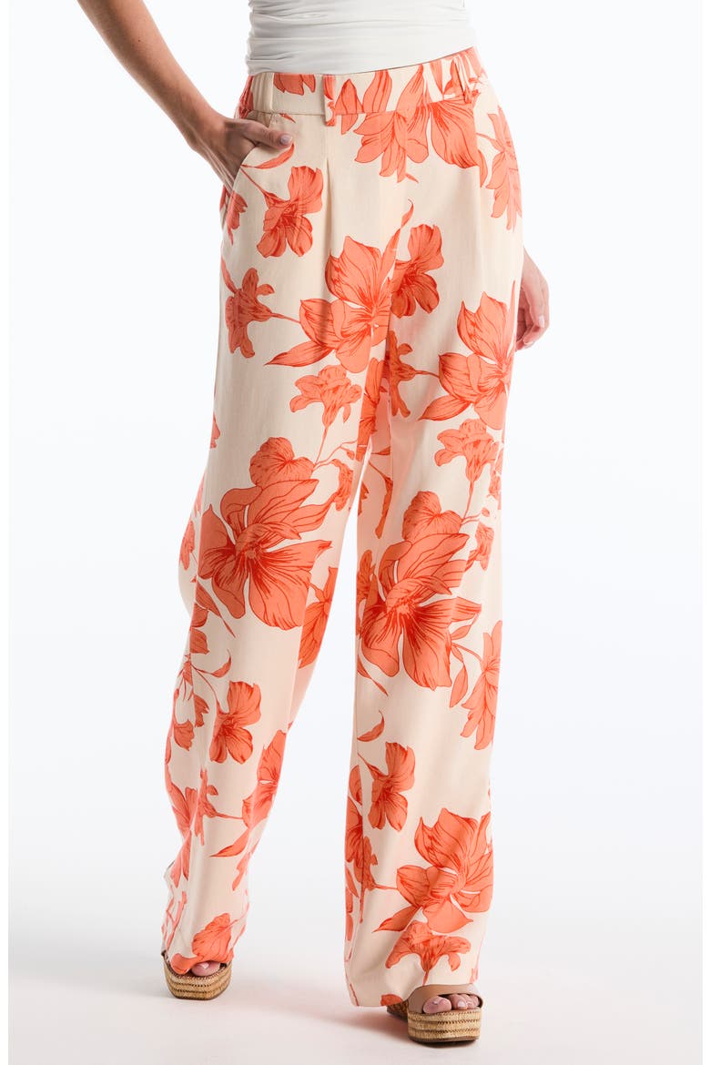 Floral Pleated Wide Leg pants, Main, color, CORAL/ WHITE SWAN