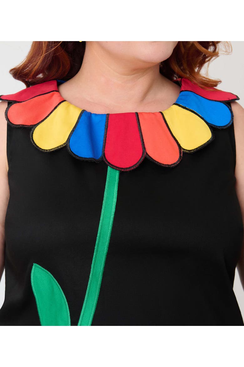 Plus Size Petal Collar Shift Dress, Alternate, color, Black W/Rainbow Collar