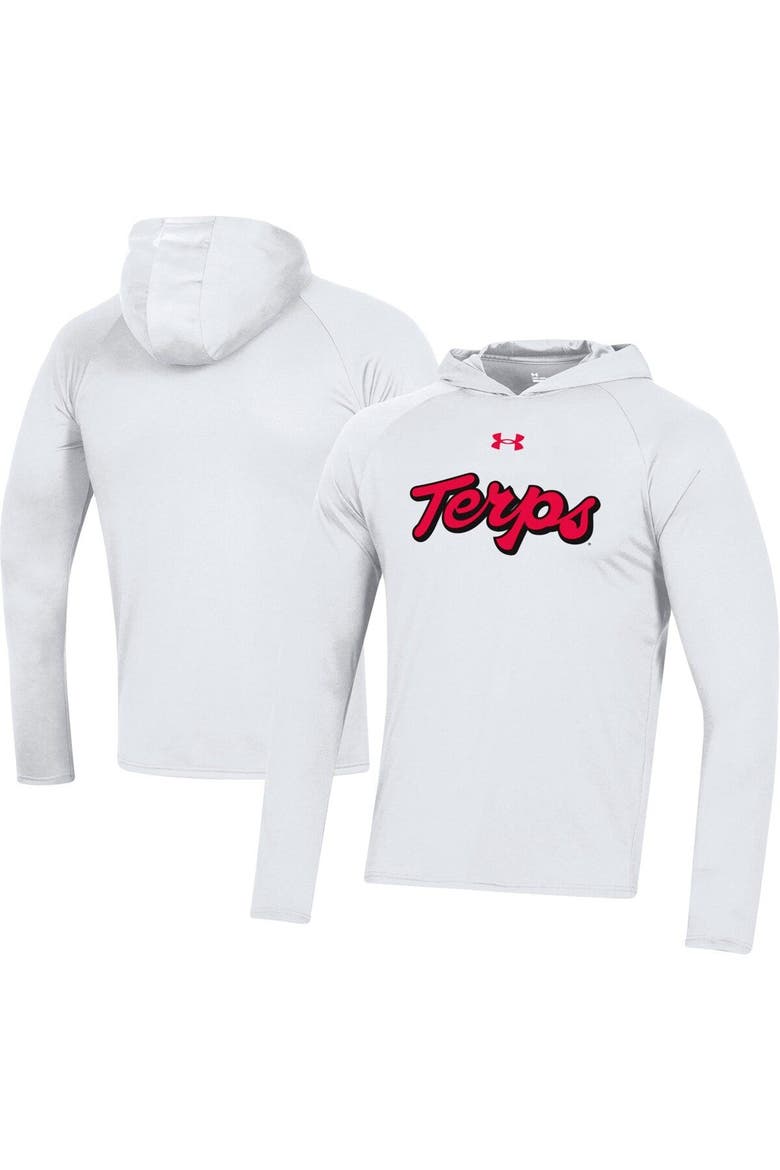 Men's Under Armour  White Maryland Terrapins School Logo Raglan Long Sleeve Hoodie Performance T-Shirt, Main, color, White