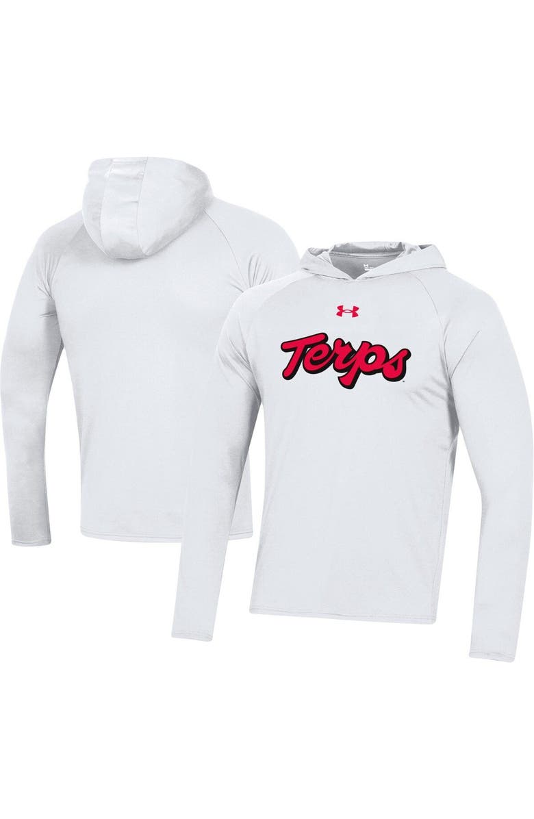 Under Armour Men's Under Armour White Maryland Terrapins School Logo Raglan Long Sleeve Hoodie Performance T-Shirt, Main, color,