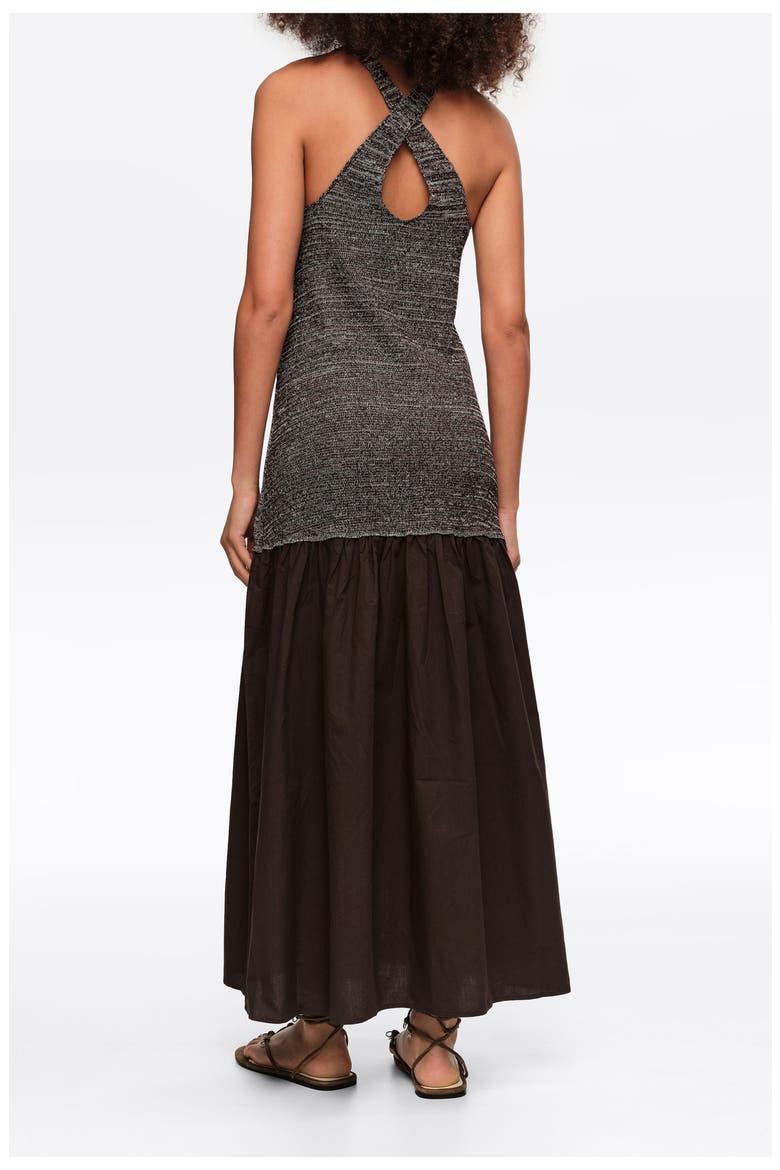 Two-Material Knit Dress, Alternate, color, BROWN