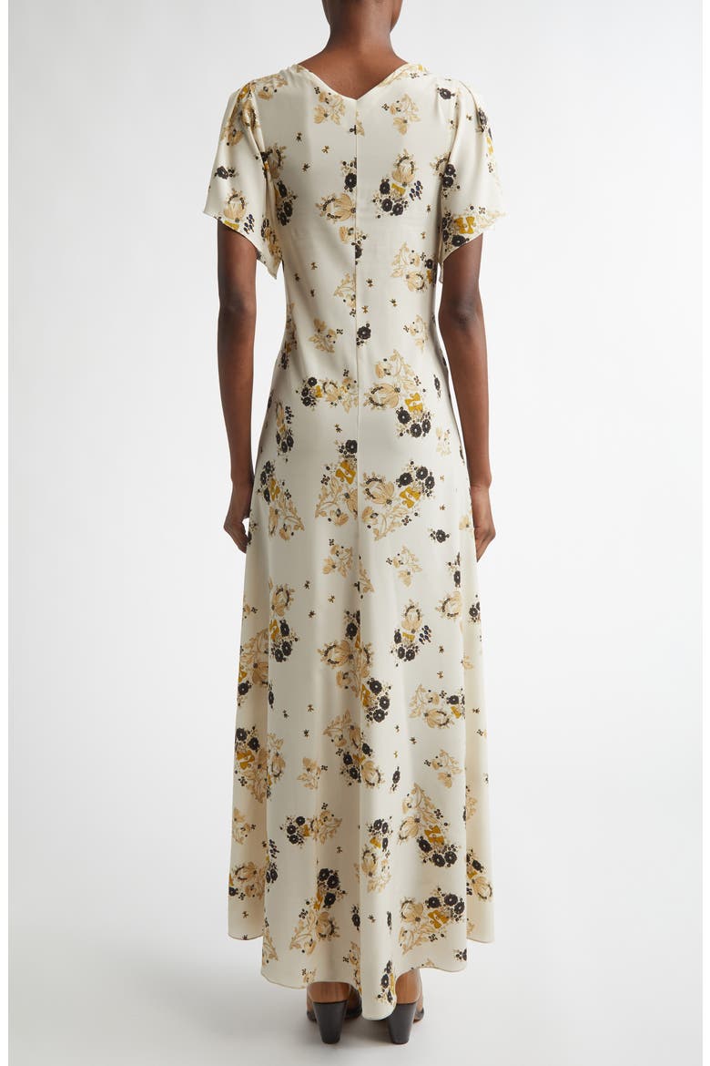 Falja Floral Stretch Silk A-Line Dress, Alternate, color, ECRU