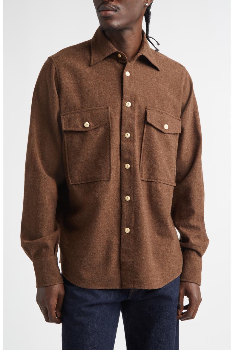 Relaxed Wool Button-Up Shirt, Main, color, COCOA BROWN