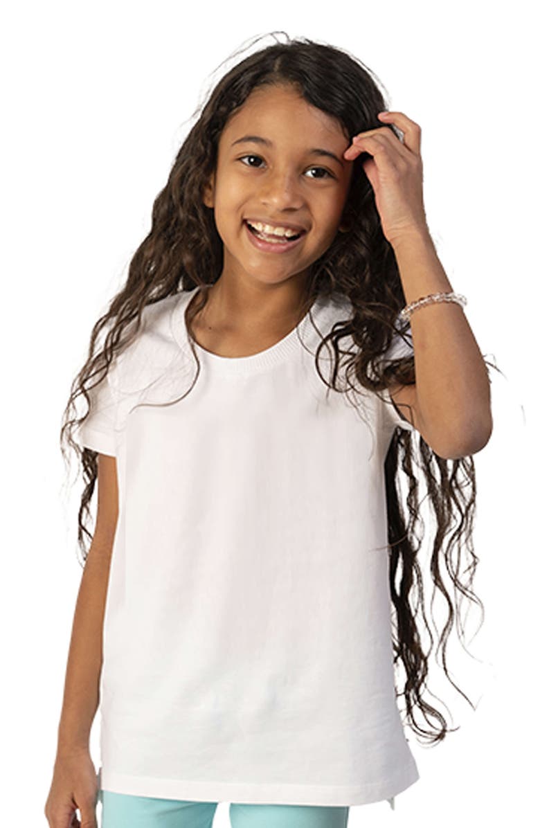 Mightly Organic Cotton Girls Extended Length T-Shirt 3-pack, Alternate, color, Navy, Chambray And White