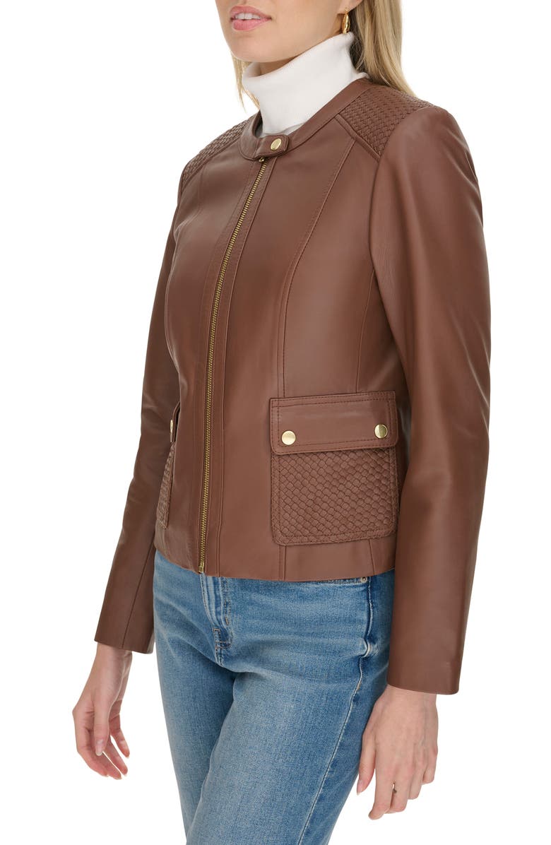 Cole Haan Woven Detail Leather Jacket, Alternate, color, Hickory