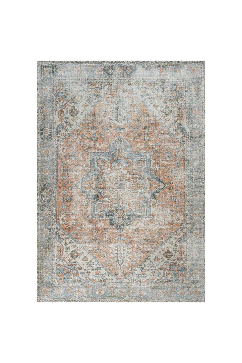 Armae Distressed Medallion Chenille Machine-Washable Area Rug, Alternate, color, Terra/Blue