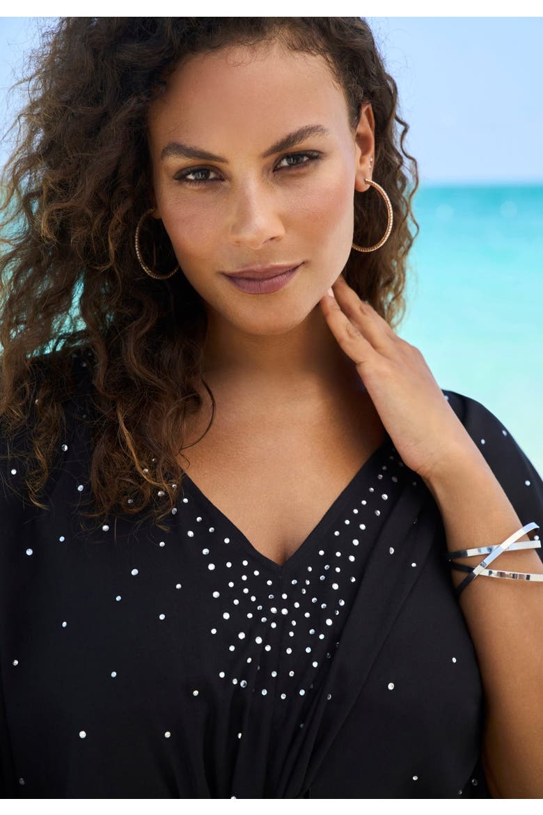 Ruched Caftan Cover Up, Alternate, color, BLACK