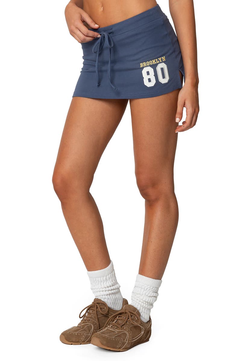 EDIKTED Brooklyn Embroidered Drawstring Microskort, Alternate, color, Blue