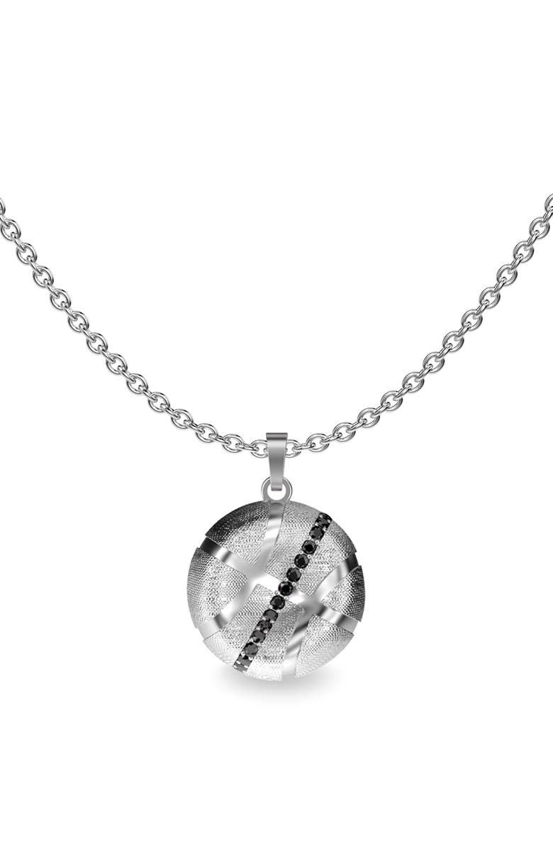 PASCAL The Basketball Crooked Ball Linear Diamond Necklace, Main, color, Silver / Black Diamond