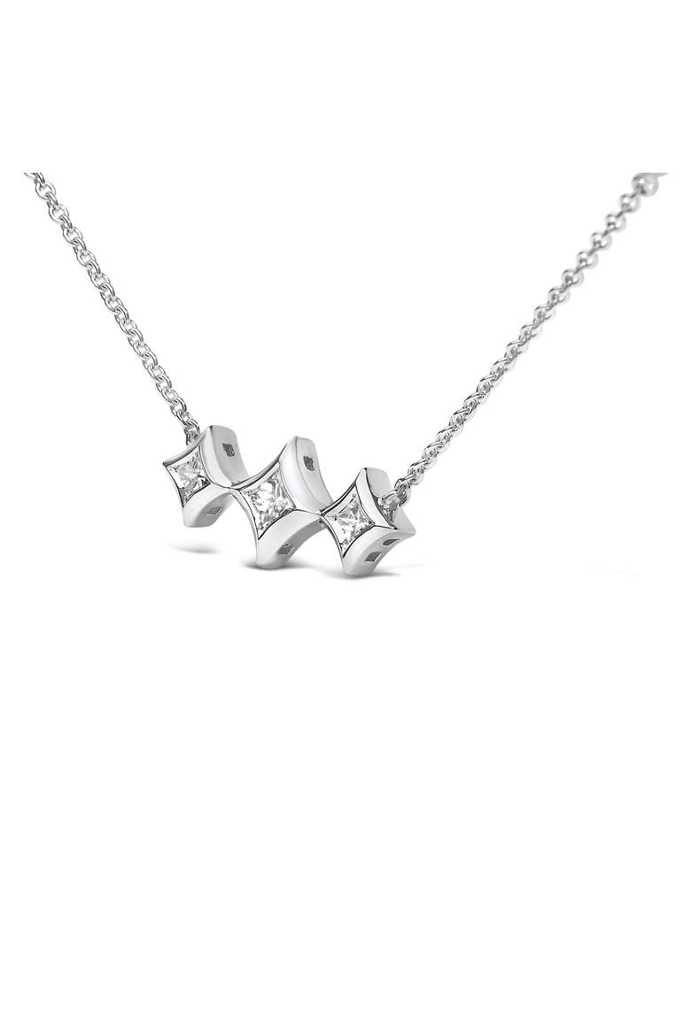 10K White Gold Bezel Set Diamond 3 Stone Kite Shape and Station Necklace, Alternate, color, White