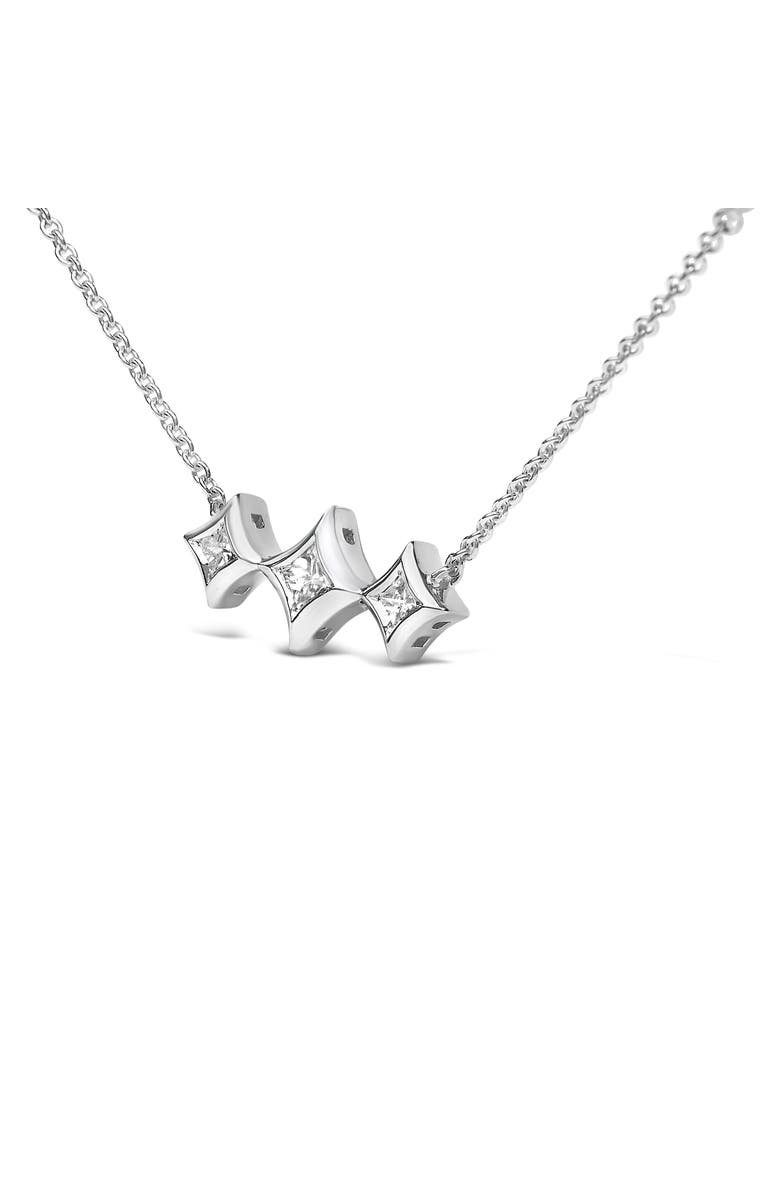 Haus of Brilliance 10K White Gold Bezel Set Diamond 3 Stone Kite Shape and Station Necklace, Alternate, color, White