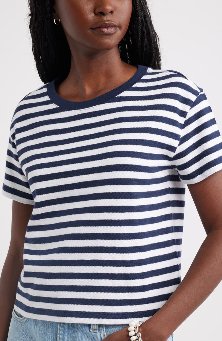 Caslon<sup>®</sup> Drop Shoulder Short Sleeve Stripe Cotton Tee, Alternate, color, Navy Still- White Charm Stripe