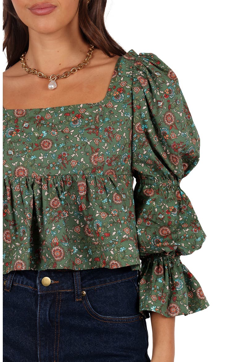 Kenny Bubble Sleeve Crop Top, Alternate, color, GREEN PAISLEY FLORAL