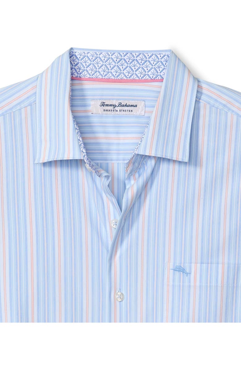 Tommy Bahama Sarasota Stretch Centera Stripe Button-Up Shirt, Alternate, color, Dew Drop