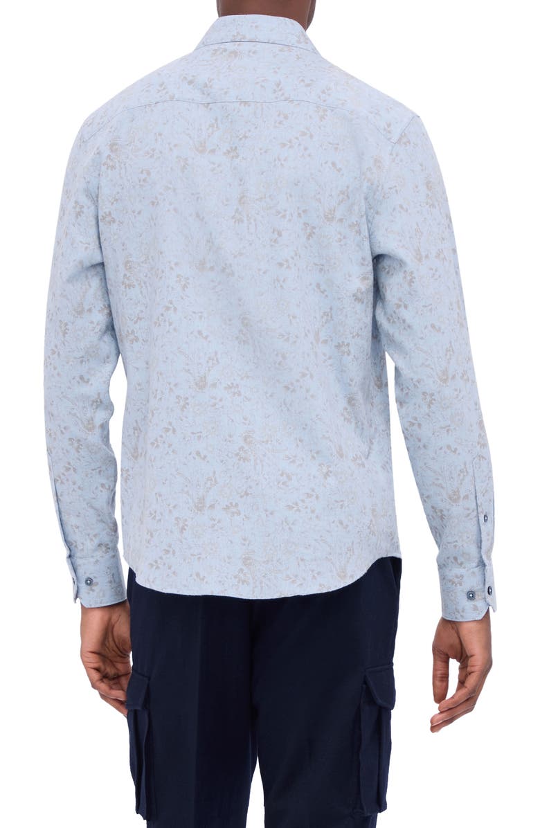 Bugatchi Axel Shaped Fit Abstract Floral Print Button-Up Shirt, Alternate, color, Dusty Blue