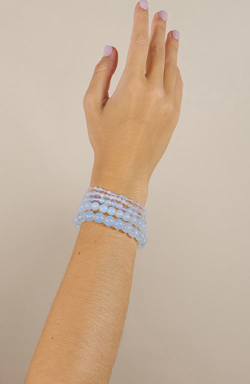 Sterling Forever Glass Opal Beaded Stretch Bracelet In Blue