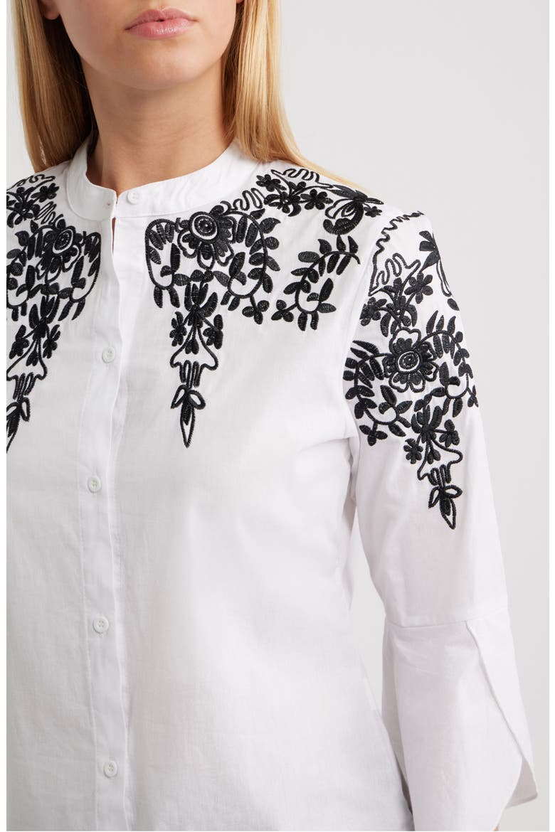 Veronique Embroidered Cotton Button-Up Shirt, Alternate, color, WHITE