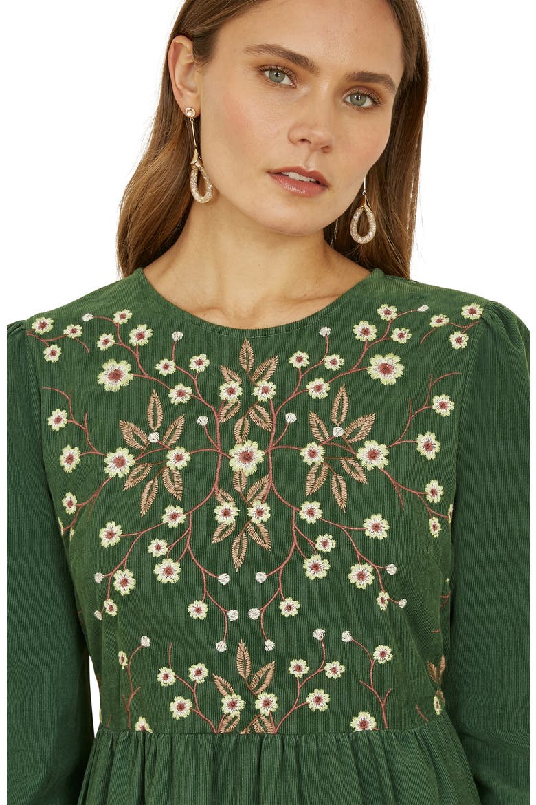 Long Sleeve Embroidered Midi Dress, Alternate, color, Green