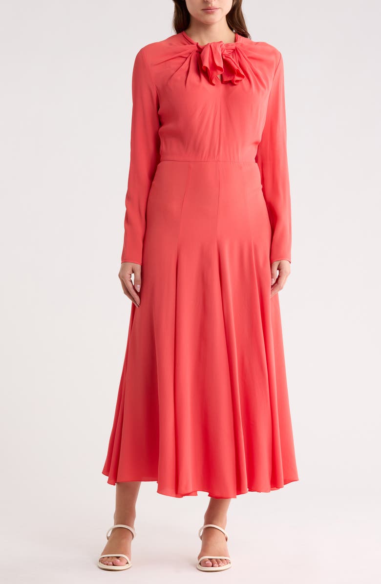 Longchamp Tie Neck Dress, Main, color, Goji
