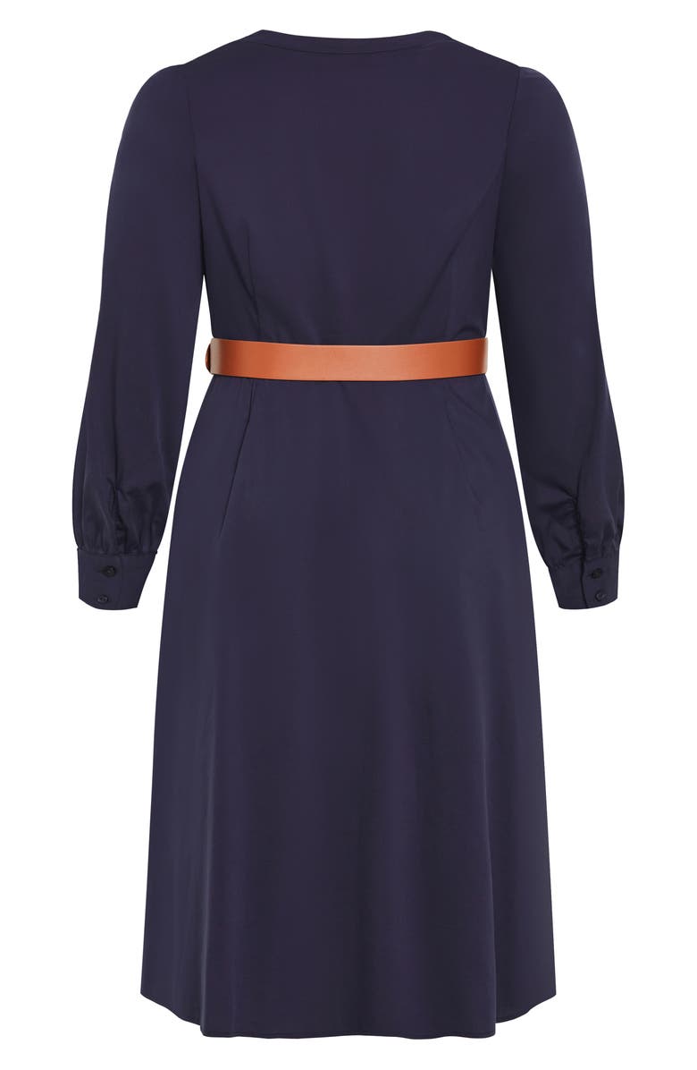 City Chic Zoe Belted Long Sleeve Dress, Alternate, color, Navy