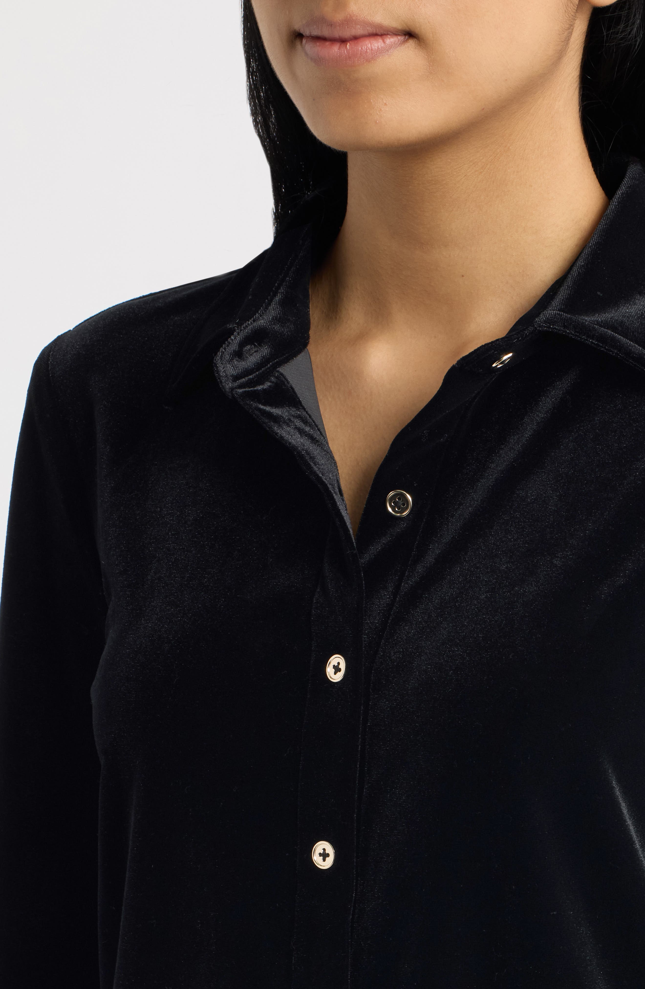 AK ANNE KLEIN Velvet Button Front Shirt (Women) | Nordstrom