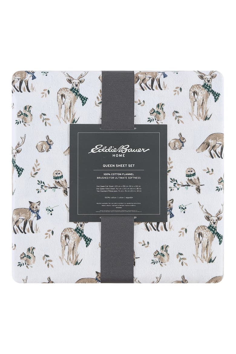 Woodland Friends Cotton Flannel Sheet Set, Alternate, color, WHITE