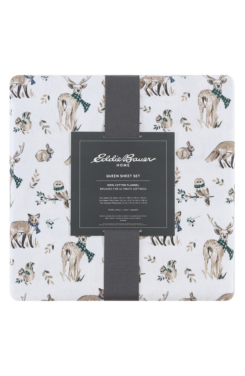 Eddie Bauer Woodland Friends Cotton Flannel Sheet Set, Alternate, color, White