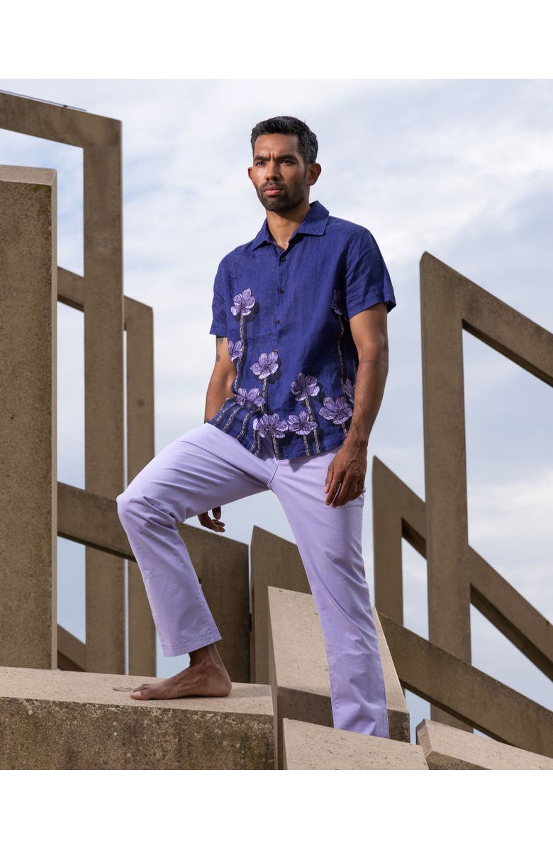 Lords of Harlech Crafty Floral Short Sleeve Fine Linen Shirt, Alternate, color, Crafty Floral Navy