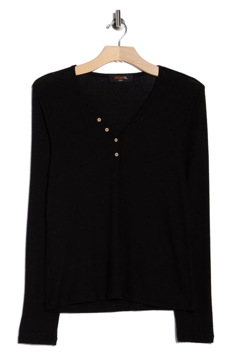 Rib Knit V-Neck Top, Alternate, color, BLACK