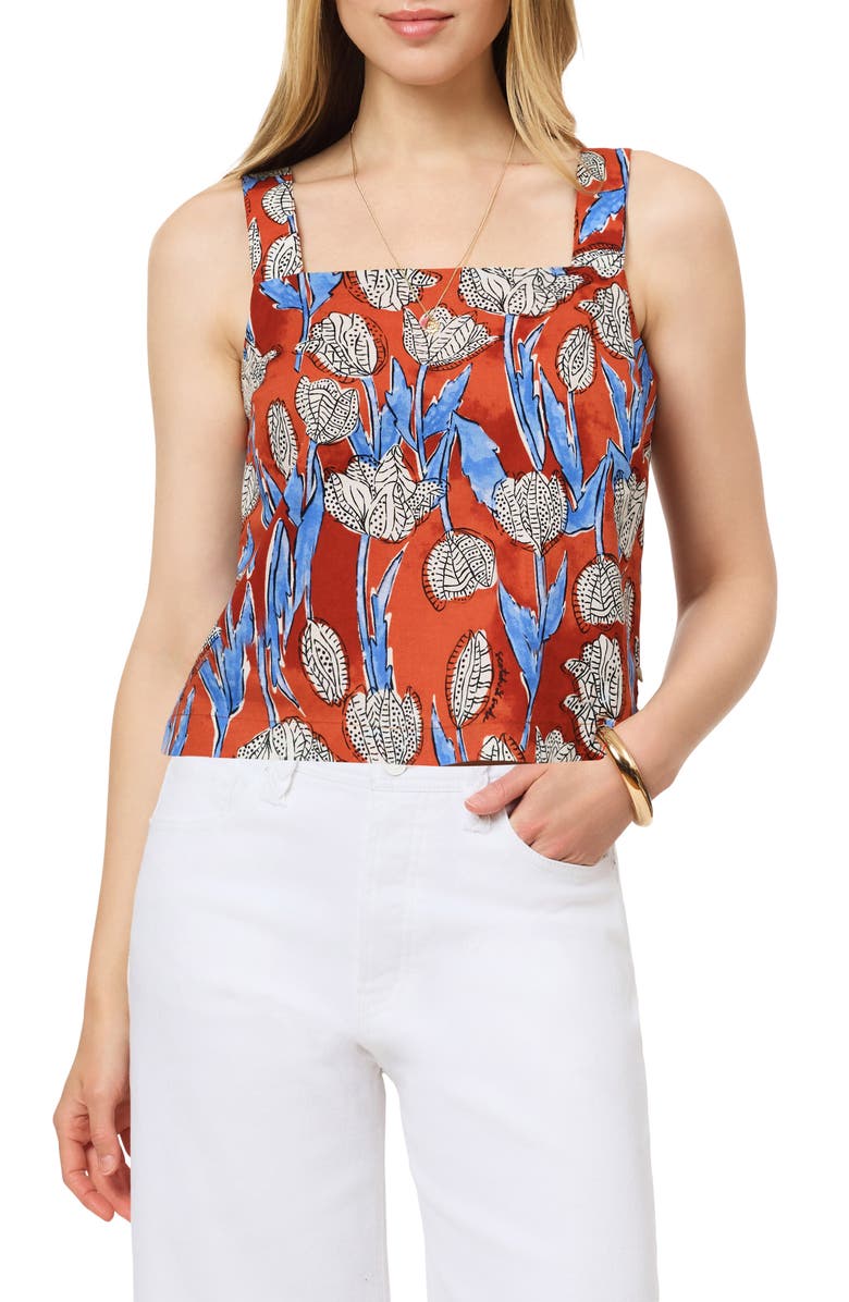 Scotch & Soda Floral Square Neck Cotton Tank, Main, color, Floral Block